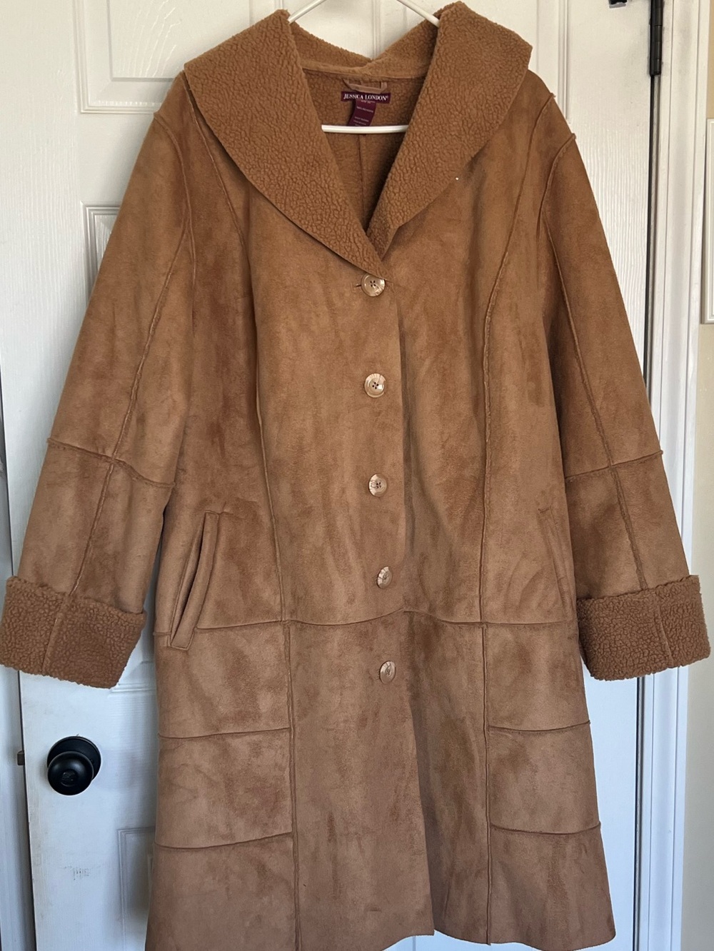 Vintage Jessica London Faux Suede Shearling Coat 20 Brown Y2K Penny Lane NWOT 2X